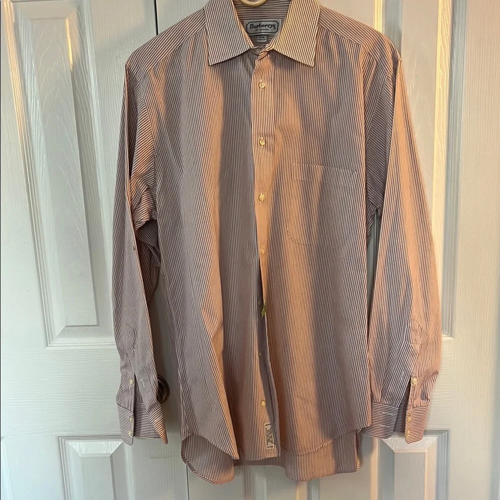 Burberry Brown Casual Button Down Shirt with Stripes 15-34 USA vintage 80 - Picture 2 of 12